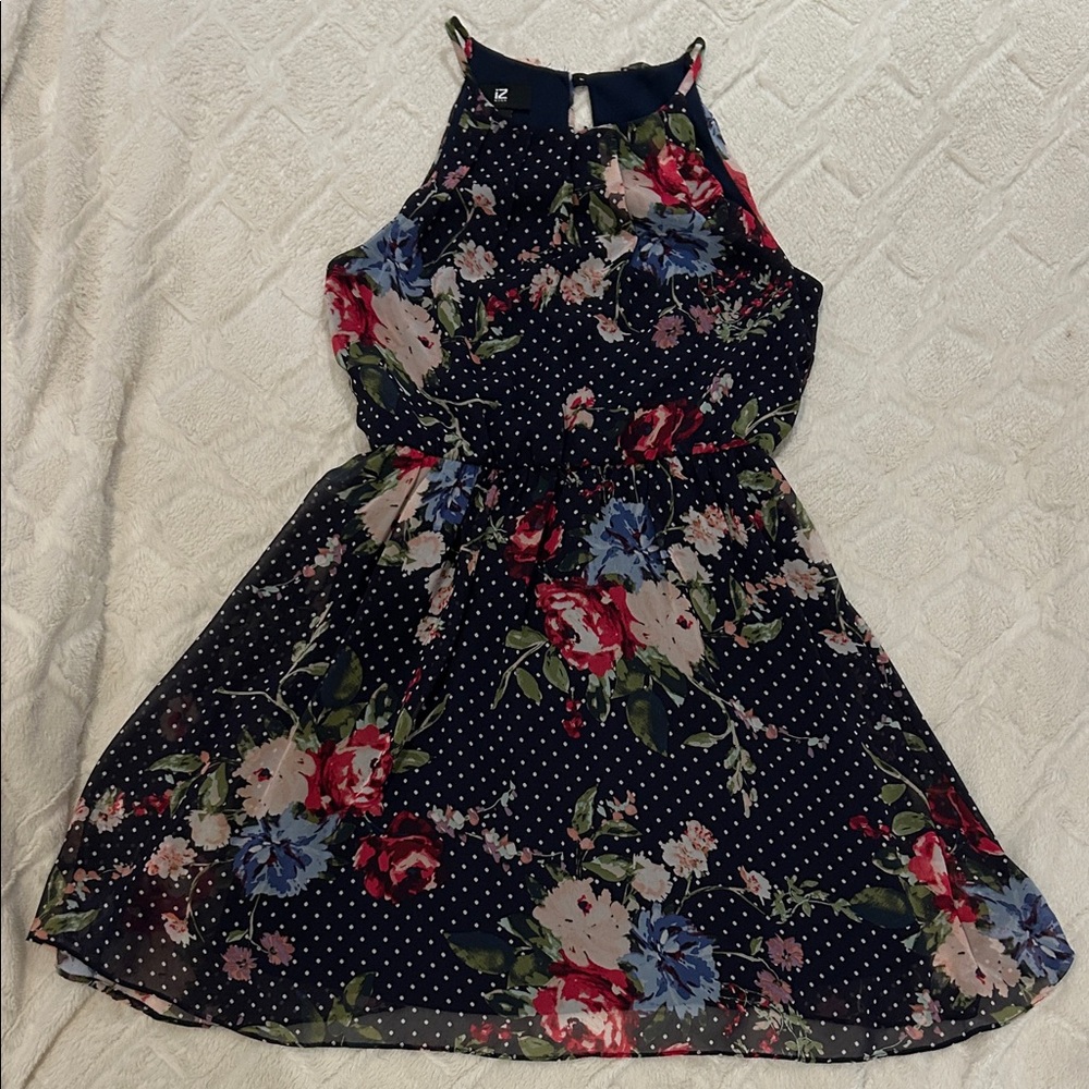 Iz Byer Navy Floral Kids Dress